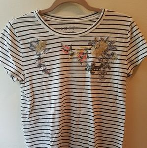 Loft striped tee with floral embroidery